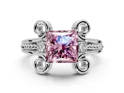 Solitaire Engagement Ring Setting for Fancy Pink Princess Cut Center with Twisted Band and Scroll Prong Head in White Gold
