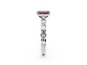 Solitaire Engagement Ring Setting for Fancy Pink Emerald Cut Center with Beaded Bezel Station Band and Prong Head in Platinum