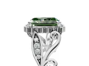 Halo Engagement Ring Setting for Fancy Green Radiant Cut Center with Leaf Motif Split Shank and Prong Head in Platinum