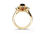 3 Stone Engagement Ring Setting for Fancy Black Emerald Cut Center with Crossover Basket, Pave Band and Prong Head in Yellow Gold