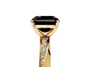 Side Accent Engagement Ring Setting for Fancy Black Asscher Cut Center with Accent Shoulders and Prong Head in Yellow Gold