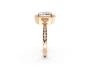 Halo Engagement Ring Setting for Radiant Cut Center with Milgrain Rim, Pave Band and Prong Head in Rose Gold
