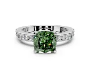 Solitaire Engagement Ring Setting for Fancy Green Cushion Cut Center with Milgrain-Edged Pave Band and Prong Head in Sterling Silver