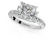 Paired Accent Engagement Ring Setting for Princess Cut Center with Pave Band and Prong Head in Platinum