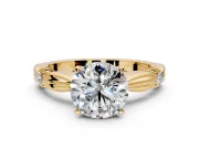 Solitaire Engagement Ring Setting for Round Cut Center with Carved Leaf Shoulders and Prong Head in Yellow Gold