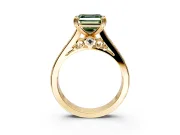 Solitaire Engagement Ring Setting for Fancy Green Asscher Cut Center with Channel Band and Double Claw Prong Head in Yellow Gold