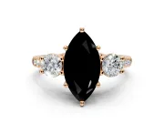 3 Stone Engagement Ring Setting for Fancy Black Marquise Center with Crossover Basket, Pave Band and Prong Head in Rose Gold