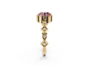 Milgrain Bezel Engagement Ring Setting for Fancy Pink Round Cut Center with Marquise Stations and Bezel Head in Yellow Gold