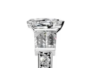 Channel-Set Engagement Ring Setting for Pear-Shaped Center with Baguette Band and Prong Head in Sterling Silver