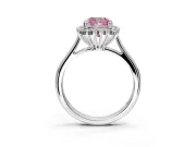 Starburst Halo Engagement Ring Setting for Fancy Pink Cushion Cut Center with Thin Round-Wire Band and Prong Head in Sterling Silver