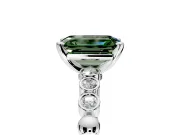Solitaire Engagement Ring Setting for Fancy Green Emerald Cut Center with Bezel-Dot Beaded Band and Prong Head in Sterling Silver
