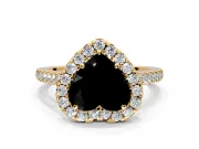 Halo Engagement Ring Setting for Fancy Black Heart-Shaped Center with Narrowing Pave Band and Prong Head in Yellow Gold