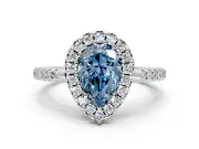 Pave Halo Engagement Ring Setting for Fancy Blue Pear-Shaped Center with Single Row Pave Band and Prong Head in Platinum