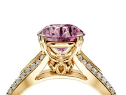 Solitaire Engagement Ring Setting for Fancy Pink Round Cut Center with Pave Rail Split Shank and Prong Head in Yellow Gold