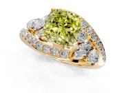 Halo Engagement Ring Setting for Fancy Yellow Cushion Cut Center with Marquise and Pave Bypass Band and Prong Head in Yellow Gold