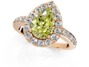 Halo Engagement Ring Setting for Fancy Yellow Pear-Shaped Center with Heart-Shaped Openwork, Pave Band and Prong Head in Rose Gold