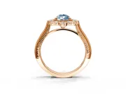 Milgrain Halo Engagement Ring Setting for Fancy Blue Pear-Shaped Center with Bezel Point Accents and Prong Head in Rose Gold