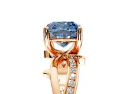 Solitaire Engagement Ring Setting for Fancy Blue Cushion Cut Center with Pave and Plain Crossover Band and Prong Head in Rose Gold