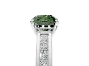 Solitaire Engagement Ring Setting for Fancy Green Cushion Cut Center with Princess Cut Channel Band and Prong Head in Platinum