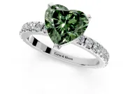 Solitaire Engagement Ring Setting for Fancy Green Heart-Shaped Center with Fine Pave Band and Claw Prong Head in Sterling Silver