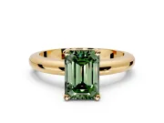 Solitaire Engagement Ring Setting for Fancy Green Emerald Cut Center with Wire Band and Prong Head in Yellow Gold