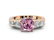 5 Stone Engagement Ring Setting for Fancy Pink Cushion Cut Center with Equal Close-Set Accents and Prong Head in Rose Gold