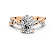 Solitaire Engagement Ring Setting for Oval Center with Half-Pave Crossover Band and Prong Head in Rose Gold