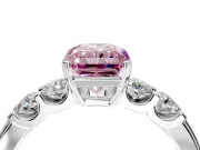 5 Stone Engagement Ring Setting for Fancy Pink Radiant Cut Center with Plain Band and Prong Head in Sterling Silver