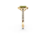 Milgrain Floral Halo Engagement Ring Setting for Fancy Yellow Emerald Cut Center with Pave Band and Prong Head in Yellow Gold