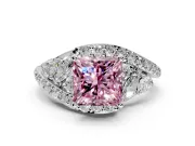 Halo Engagement Ring Setting for Fancy Pink Princess Cut Center with Marquise and Pave Bypass Band and Prong Head in Sterling Silver