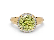 Halo Engagement Ring Setting for Fancy Yellow Round Cut Center with Knife Ridge Cathedral Band and Prong Head in Yellow Gold