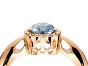 Halo Engagement Ring Setting for Fancy Blue Pear-Shaped Center with Tapered Plain Band and Prong Head in Rose Gold