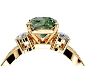 3 Stone Engagement Ring Setting for Fancy Green Cushion Cut Center with Pave Twist Band and Prong Head in Yellow Gold