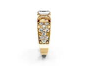 Pave Engagement Ring Setting for Asscher Cut Center with Curved Accent Rows, Openwork and Prong Head in Yellow Gold