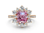 Floral Halo Engagement Ring Setting for Fancy Pink Radiant Cut Center with Pave Accents and Prong Head in Rose Gold