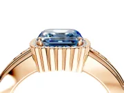 Halo Engagement Ring Setting for Fancy Blue Asscher Cut Center with Wide Band, Inlaid Accent Row and Prong Head in Rose Gold