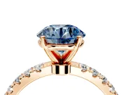 Open Basket Engagement Ring Setting for Fancy Blue Round Cut Center with Pave Band and Prong Head in Rose Gold