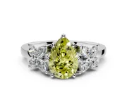 Floral Engagement Ring Setting for Fancy Yellow Pear-Shaped Center with Marquise Cluster Shoulders and Prong Head in Sterling Silver