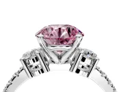 3 Stone Engagement Ring Setting for Fancy Pink Round Cut Center with Round Cut Side Accents and Prong Head in Platinum