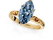 Solitaire Engagement Ring Setting for Fancy Blue Marquise Center with XO Engraved Band and Prong Head in Yellow Gold