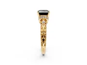 Solitaire Engagement Ring Setting for Fancy Black Princess Cut Center with Filigree Band and Prong Head in Yellow Gold