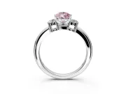3 Stone Engagement Ring Setting for Fancy Pink Pear-Shaped Center with Wide Plain Band and Prong Head in Sterling Silver