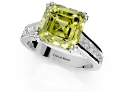 Solitaire Engagement Ring Setting for Fancy Yellow Asscher Cut Center with Channel Band and Double Claw Prong Head in Sterling Silver