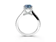 Solitaire Engagement Ring Setting for Fancy Blue Round Cut Center with Widening Pave Band and Claw Prong Head in Sterling Silver
