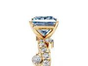 Solitaire Engagement Ring Setting for Fancy Blue Princess Cut Center with Bar-Station Pave Twist and Prong Head in Yellow Gold