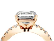 Solitaire Engagement Ring Setting for Asscher Cut Center with Single Row Accent Band and Prong Head in Rose Gold