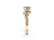 Solitaire Engagement Ring Setting for Round Cut Center with Marquise Accent Twist Band and Prong Head in Yellow Gold