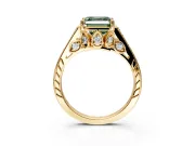 Cathedral Engagement Ring Setting for Fancy Green Asscher Cut Center with Antique-Style Pave Band and Prong Head in Yellow Gold