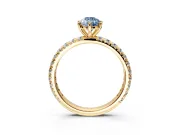 Solitaire Engagement Ring Setting for Fancy Blue Pear-Shaped Center with Shared-Prong Accents and Prong Head in Yellow Gold