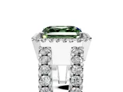 Halo Engagement Ring Setting for Fancy Green Asscher Cut Center with Wide-Open Pave Split Shank and Prong Head in Platinum